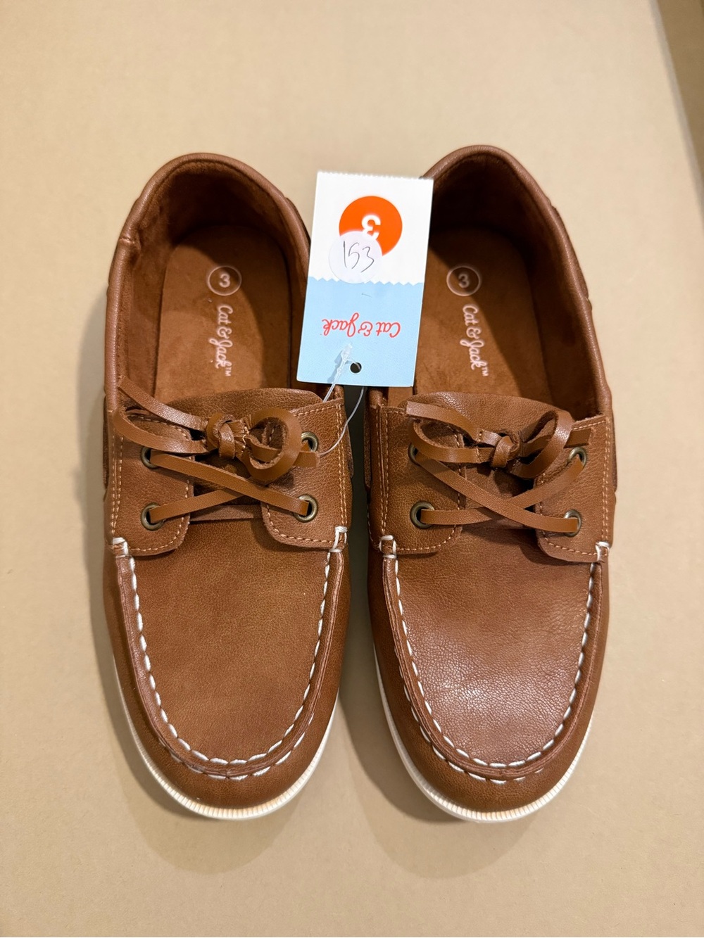 New Cat & Jack Brown Boat Shoes with Contrast Stitching - little boy size 13
